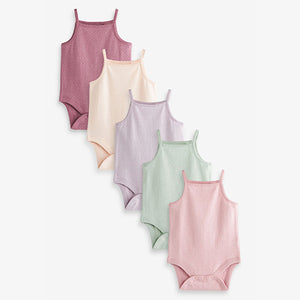 Multi Pastel 5 pack Strappy Vest Printed Baby Bodysuits (0mth-18mths)