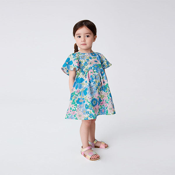 Pink/Blue Floral Angel Sleeve Cotton Dress (3mths-6yrs)