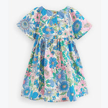 Load image into Gallery viewer, Pink/Blue Floral Angel Sleeve Cotton Dress (3mths-6yrs)
