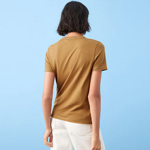 Load image into Gallery viewer, Tan Brown Sparkle Stitch Raw Edge Crew Neck Short Sleeve T-Shirt

