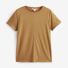 Load image into Gallery viewer, Tan Brown Sparkle Stitch Raw Edge Crew Neck Short Sleeve T-Shirt
