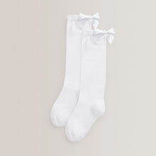 Load image into Gallery viewer, White 2 Pack Cotton Rich Bow Knee High Socks
