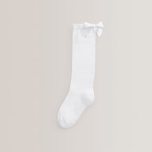 Load image into Gallery viewer, White 2 Pack Cotton Rich Bow Knee High Socks
