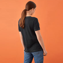 Load image into Gallery viewer, Navy Blue Soarkle Stitch Raw Edge Crew Neck Short Sleeve T-Shirt
