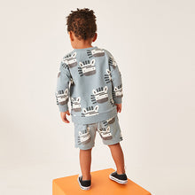 Load image into Gallery viewer, Blue Zebra All Over Print Sweatshirt and Shorts Set (3mths-6yrs)
