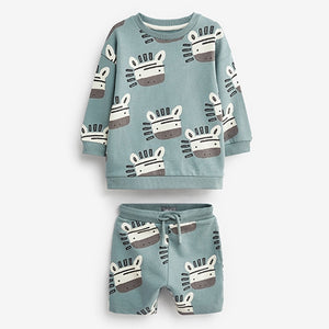 Blue Zebra All Over Print Sweatshirt and Shorts Set (3mths-6yrs)