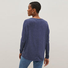 Load image into Gallery viewer, Navy Blue Raw Edge V-Neck Long Sleeve Top
