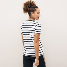 Load image into Gallery viewer, Black / White Stripe 100% Cotton Crew Neck Short Sleeve T-Shirt
