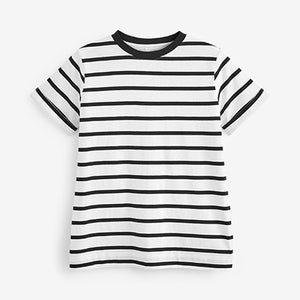Black / White Stripe 100% Cotton Crew Neck Short Sleeve T-Shirt