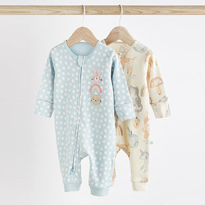 Blue Footless Zip Baby Sleepsuits 2 Pack (0mths-18nths)