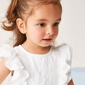 White Jersey Woven Mix Embroidered Dress (3mths-6yrs)