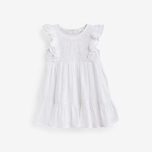 White Jersey Woven Mix Embroidered Dress (3mths-6yrs)