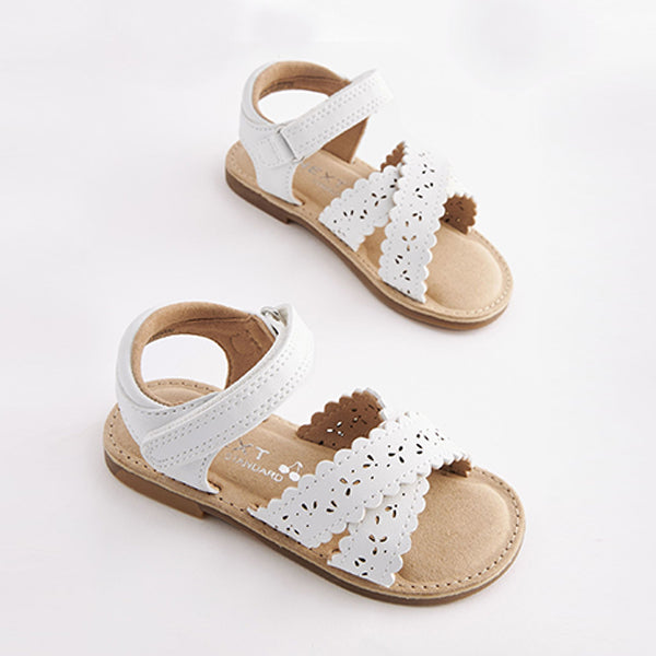White Crossover Ankle Strap Sandals (Younger Girls)