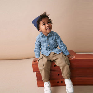 Blue Check Corduroy Long Sleeve Shirt (3mths-6yrs)