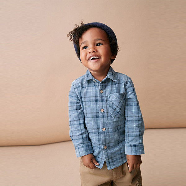 Blue Check Corduroy Long Sleeve Shirt (3mths-6yrs)