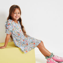 Load image into Gallery viewer, Blue/Orange Floral Ruched Sleeve Dress (3-12yrs)
