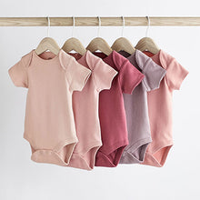 Load image into Gallery viewer, Pink Baby 5 Pack Essential Short Sleeve Bodysuits (0mth-18mths)
