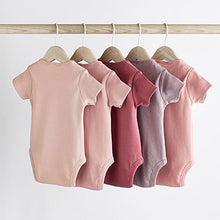 Load image into Gallery viewer, Pink Baby 5 Pack Essential Short Sleeve Bodysuits (0mth-18mths)
