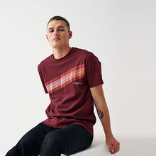 Load image into Gallery viewer, Burgundy Red Chest Lines Print T-Shirt
