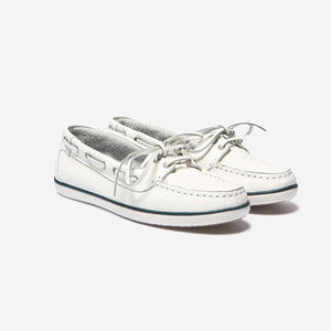 CLAMER Women's Boat Loafers White Leather