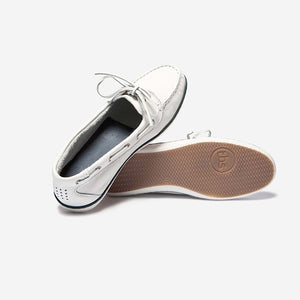 CLAMER Women's Boat Loafers White Leather