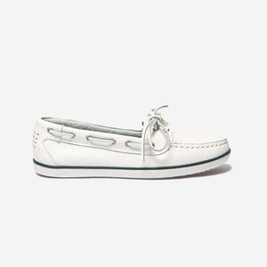 CLAMER Women's Boat Loafers White Leather