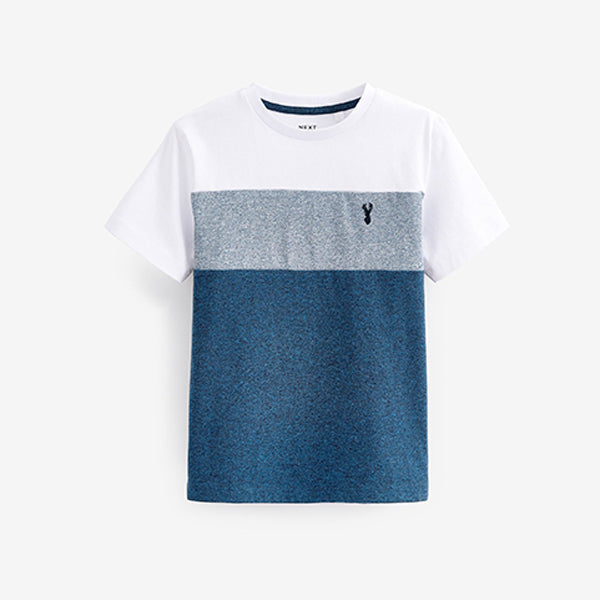 Blue/White Textured Colourblock Short Sleeve T-Shirt (3-12yrs)