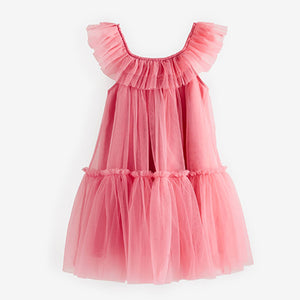 Coral Pink Mesh Party Dress (3-12yrs)