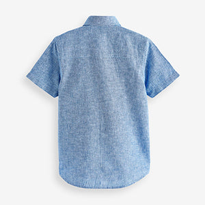 Blue Short Sleeve Linen Blend Shirt (3-12yrs)