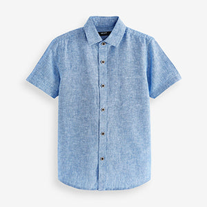 Blue Short Sleeve Linen Blend Shirt (3-12yrs)