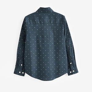 Navy Blue Printed Long Sleeve Oxford Shirt (3-12yrs)