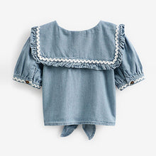 Load image into Gallery viewer, Blue Denim Puff Sleeve Tie Front Blouse (3-12yrs)
