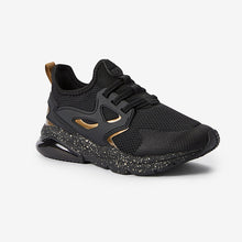 Load image into Gallery viewer, Black/Gold Fusion Elastic Lace Trainers (Older Boys
