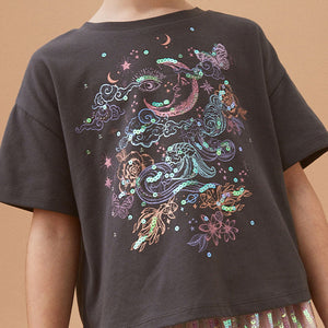 Charcoal Grey Sequin Celestial T-Shirt (3-12yrs)