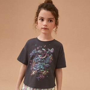 Charcoal Grey Sequin Celestial T-Shirt (3-12yrs)