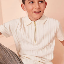 Load image into Gallery viewer, White Short Sleeve Textured Zip Neck Polo Shirt (3-12yrs)
