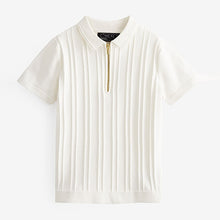 Load image into Gallery viewer, White Short Sleeve Textured Zip Neck Polo Shirt (3-12yrs)
