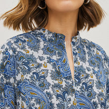 Load image into Gallery viewer, Blue Paisley Print Zip Neck Midi Dress
