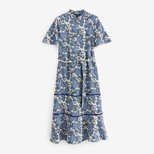 Load image into Gallery viewer, Blue Paisley Print Zip Neck Midi Dress
