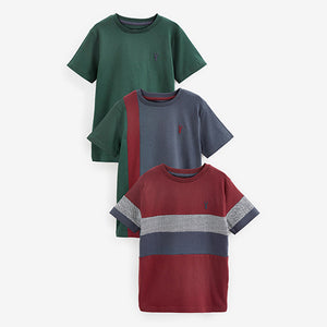 Berry Red Short Sleeve Colourblock T-Shirts 3 Pack (3-12yrs)