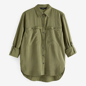 Khaki Green Long Sleeve Utility Shirt