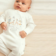 Load image into Gallery viewer, White/Grey Born In 2023 Single Sleepsuit (0-9mths)
