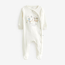 Load image into Gallery viewer, White/Grey Born In 2023 Single Sleepsuit (0-9mths)
