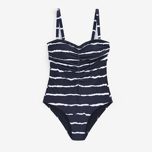 Navy Tie Dye Tummy Shaping Control Bandeau Swimsuit