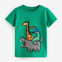 Load image into Gallery viewer, Green Animal Stack Short Sleeve Interactive T-Shirt (3mths-6yrs)
