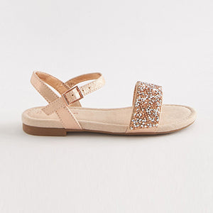 Rose Gold Crystal Occasion Jewel Sandals (Older Girls)