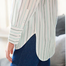 Load image into Gallery viewer, White with Blue Stripes Oversized Striped Long Sleeve Cotton Shirt
