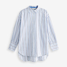 Load image into Gallery viewer, White with Blue Stripes Oversized Striped Long Sleeve Cotton Shirt
