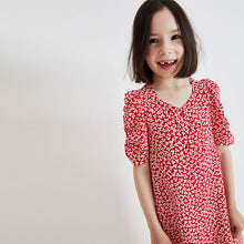 Load image into Gallery viewer, Red Ditsy Ruched Sleeve Dress (3-12yrs)
