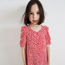Load image into Gallery viewer, Red Ditsy Ruched Sleeve Dress (3-12yrs)

